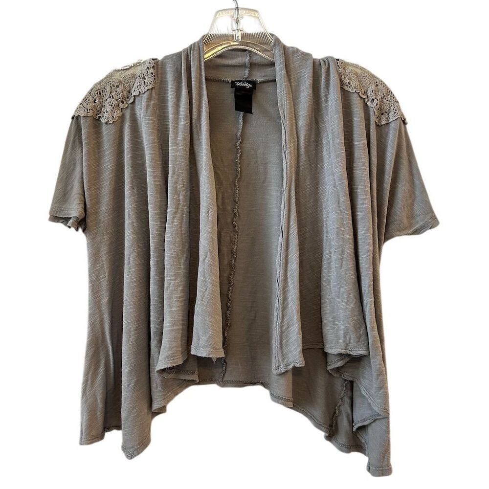 Vanity Women's Gray Open Front Cardigan with Lace Detail One‎ Size